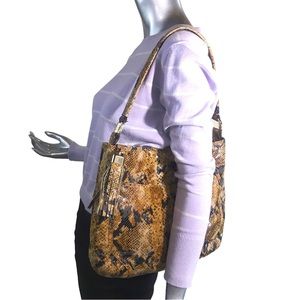 Vintage B. Makowsky Snake Skin Shoulder Bag Brown Beige Blake Purse